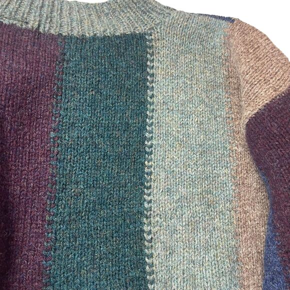 VTG Shetland Sweater Mens L Striped ColorBlock 100% Wool Hong Kong Holiday Gift - Picture 9 of 10